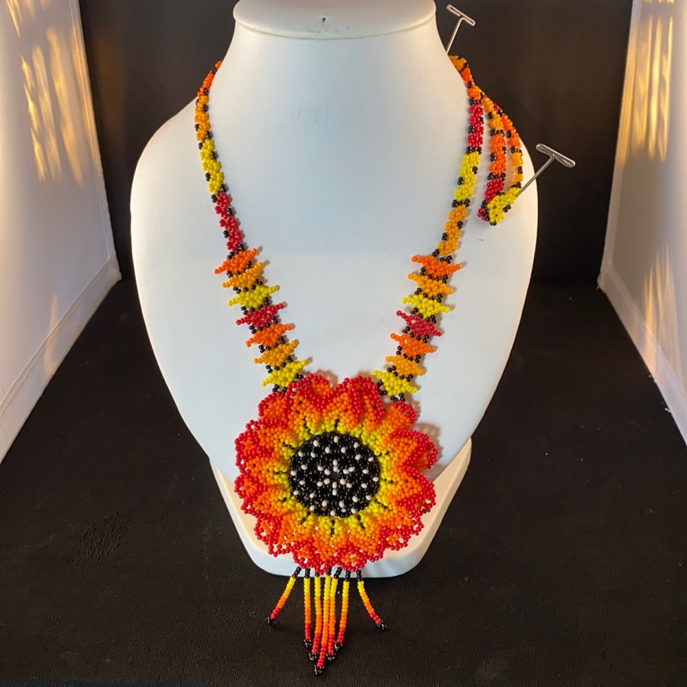 Handmade beaded sunflower necklace